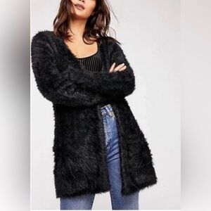 Free People Faux Fur Cardigan in Black